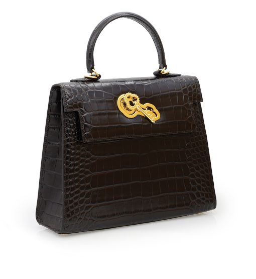 ⁦Lady Cardinal Time Keys Brown Espresso croc embossed  leather bag⁩ - الصورة ⁦4⁩