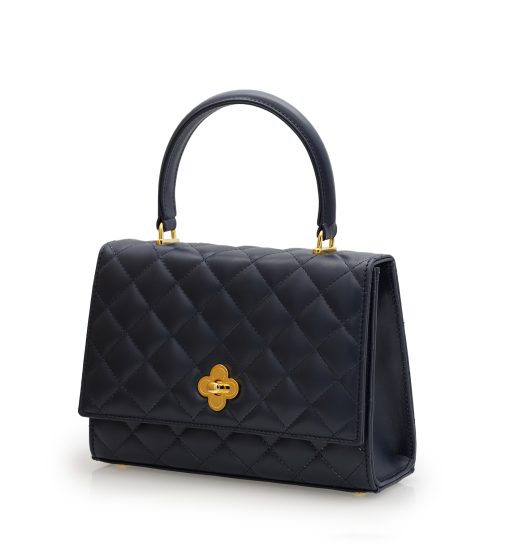 ⁦Opèra Quilted Flower-twist navy blue leather bag⁩ - الصورة ⁦4⁩