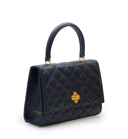 ⁦Opèra Quilted Flower-twist navy blue leather bag⁩ - الصورة ⁦3⁩