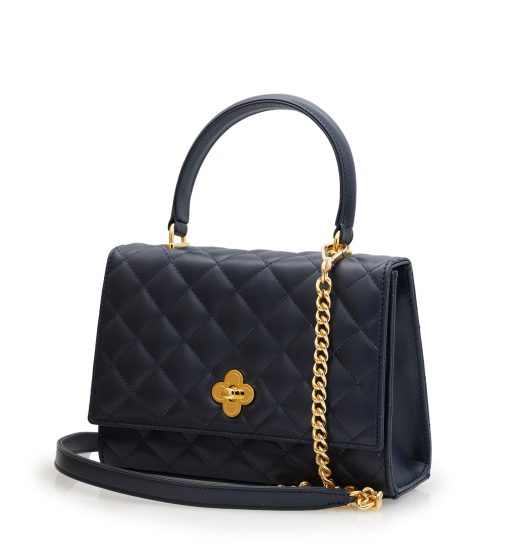 ⁦Opèra Quilted Flower-twist navy blue leather bag⁩ - الصورة ⁦2⁩