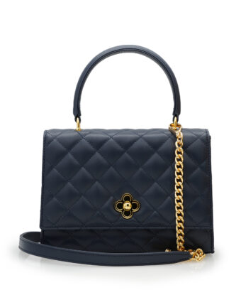 Opèra Quilted Flower-twist navy blue leather bag