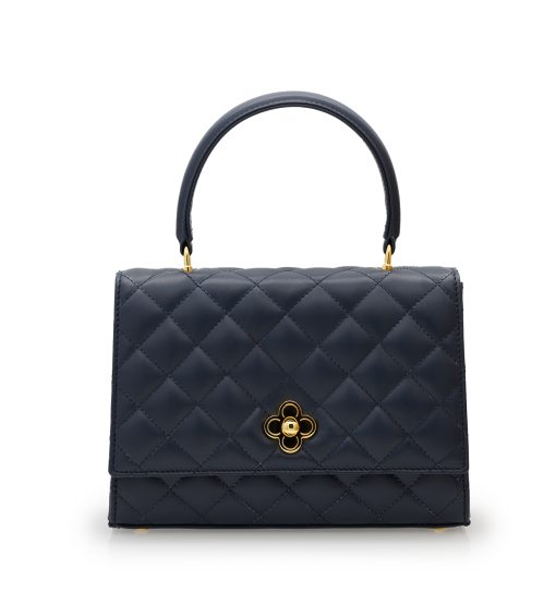 ⁦Opèra Quilted Flower-twist navy blue leather bag⁩ - الصورة ⁦6⁩