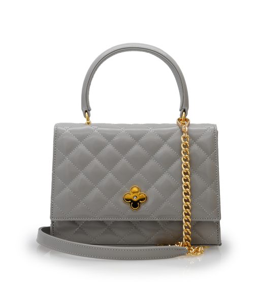 Opèra Quilted Pearl grey leather chain bag