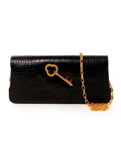 Time 21 Secrets Croc effect black leather clutch