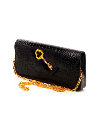 Alternative view of Time 21 Secrets Croc effect black leather clutch MTO