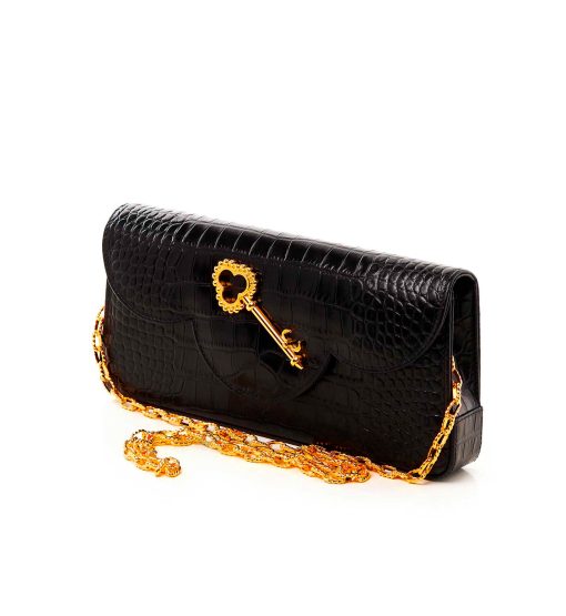 ⁦Time 21 Secrets Croc effect black leather clutch⁩ - الصورة ⁦2⁩