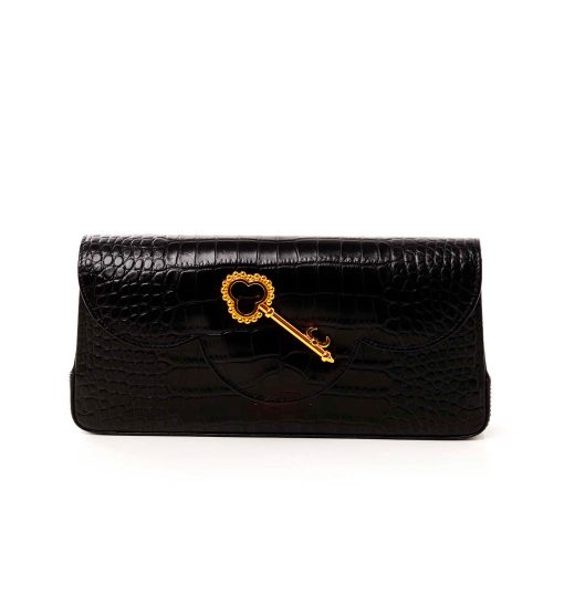 ⁦Time 21 Secrets Croc effect black leather clutch⁩ - الصورة ⁦3⁩