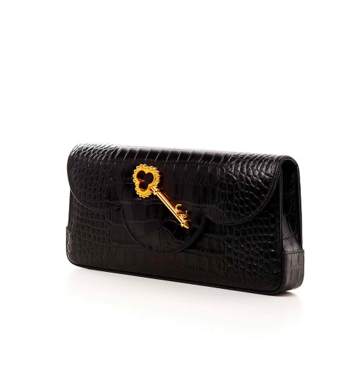⁦Time 21 Secrets Croc effect black leather clutch⁩ - الصورة ⁦5⁩