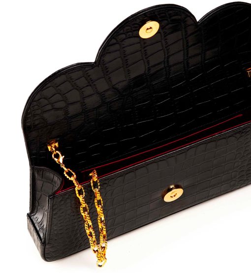 ⁦Time 21 Secrets Croc effect black leather clutch⁩ - الصورة ⁦6⁩