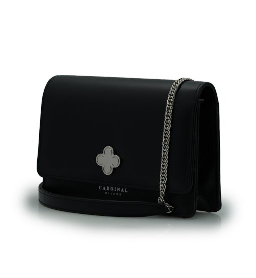 ⁦Time 21 Black plain leather bag silver accessories MTO⁩ - الصورة ⁦2⁩