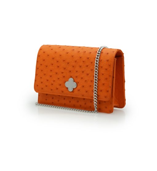 ⁦Time 21 Orange Ostrich leather chain bag⁩ - الصورة ⁦2⁩