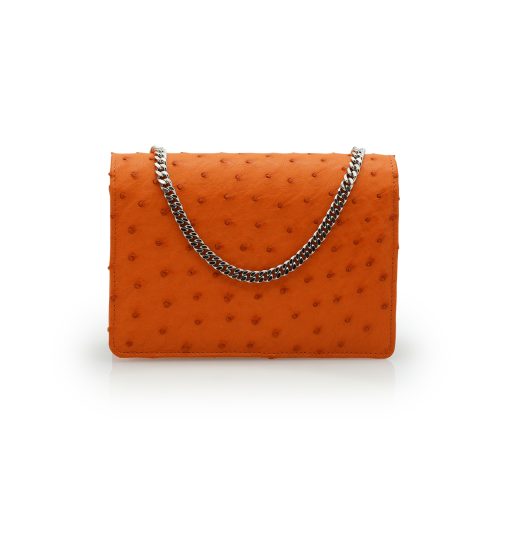 ⁦Time 21 Orange Ostrich leather chain bag⁩ - الصورة ⁦4⁩