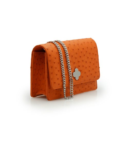 ⁦Time 21 Orange Ostrich leather chain bag⁩ - الصورة ⁦5⁩
