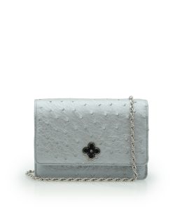 Time 21 Silver Ostrich leather chain bag