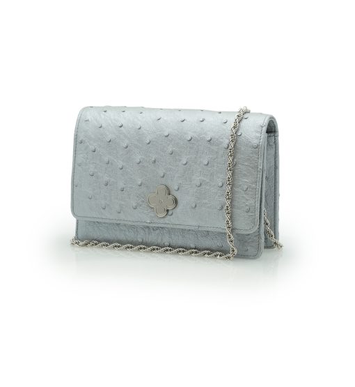 ⁦Time 21 Silver Ostrich leather chain bag⁩ - الصورة ⁦2⁩