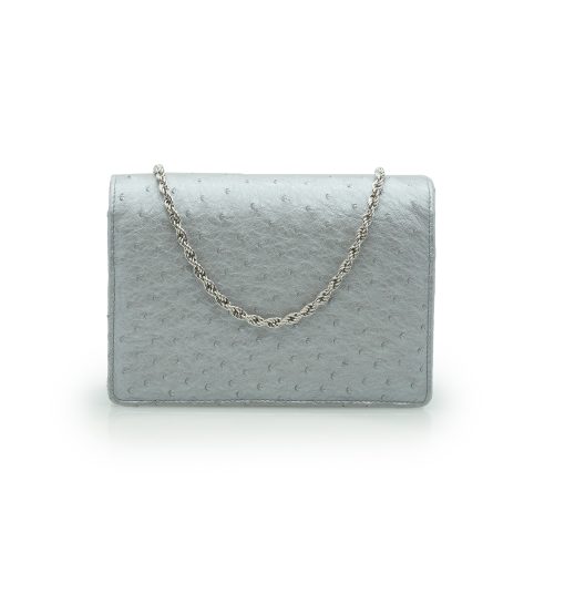 ⁦Time 21 Silver Ostrich leather chain bag⁩ - الصورة ⁦4⁩