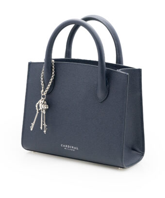 Alternative view of Blue navy textured leather small tote palladium hardware
