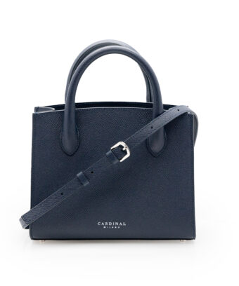 Blue navy textured leather small tote palladium hardware