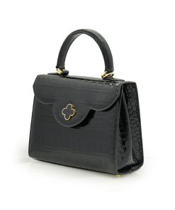 First Lady Black Croc Embossed Leather Bag 01