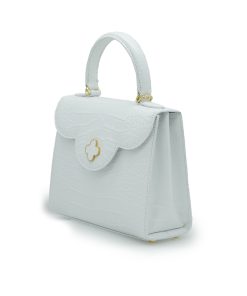 First Lady White Croc Embossed Leather Bag 01