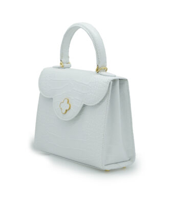 Alternative view of First Lady White croc embossed  leather handbag