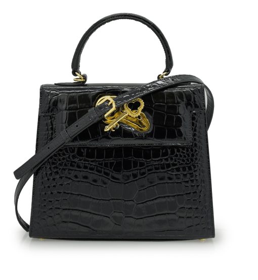 ⁦Lady Cardinal Time Keys 25 Black croc embossed  leather bag⁩ - الصورة ⁦5⁩