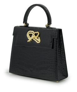 Lady Cardinal 25 Black Croc Embossed Leather 03