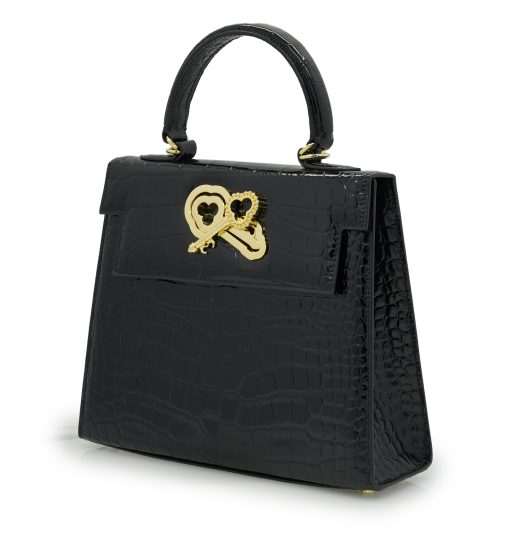 ⁦Lady Cardinal Time Keys 25 Black croc embossed  leather bag⁩ - الصورة ⁦2⁩