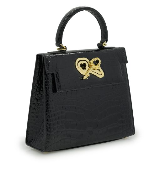 ⁦Lady Cardinal Time Keys 25 Black croc embossed  leather bag⁩ - الصورة ⁦3⁩