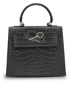 Lady Cardinal 25  Grey croc embossed  leather bag