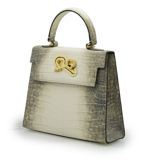 ⁦Lady Cardinal 25  Himalaya beige croc embossed  leather bag⁩ - الصورة ⁦2⁩