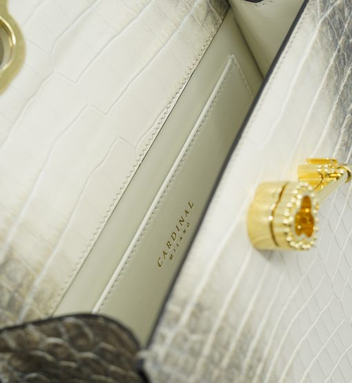 ⁦Lady Cardinal 25  Himalaya beige croc embossed  leather bag⁩ - الصورة ⁦6⁩