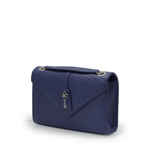 ⁦Milady blue navy color plain leather chain bag⁩ - الصورة ⁦2⁩