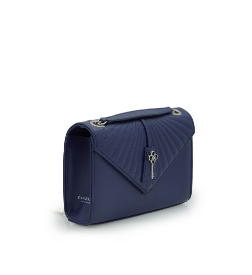 ⁦Milady blue navy color plain leather chain bag⁩ - الصورة ⁦3⁩
