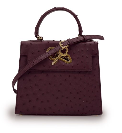 ⁦Lady Cardinal Time Keys 25 Burgundy Ostrich leather bag⁩ - الصورة ⁦5⁩