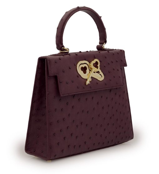 ⁦Lady Cardinal Time Keys 25 Burgundy Ostrich leather bag⁩ - الصورة ⁦3⁩
