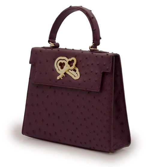 ⁦Lady Cardinal Time Keys 25 Burgundy Ostrich leather bag⁩ - الصورة ⁦2⁩