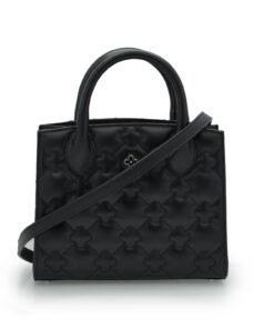 Black quilted leather small tote bag