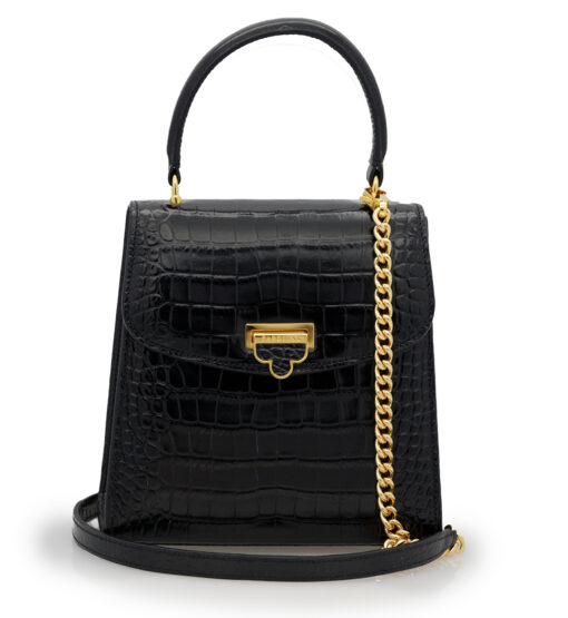 ⁦Tiffany Black croc embossed leather handbag⁩ - الصورة ⁦5⁩