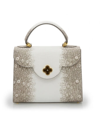 First Lady Beige Lizard-Embossed Calf Leather Handbag