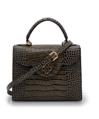 First Lady Grey Crocodile-Embossed Calf Leather Handbag