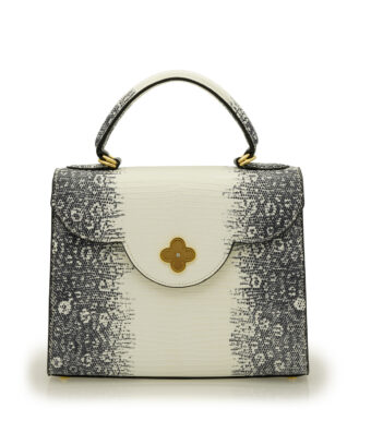 First Lady Grey Lizard-Embossed Calf Leather Handbag