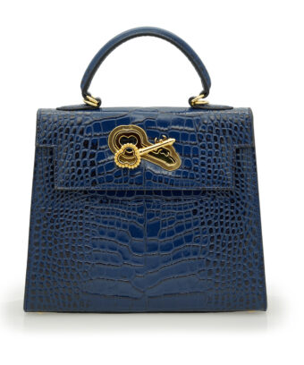 Lady Cardinal Blue Night Crocodile-Embossed Calf Leather Handbag