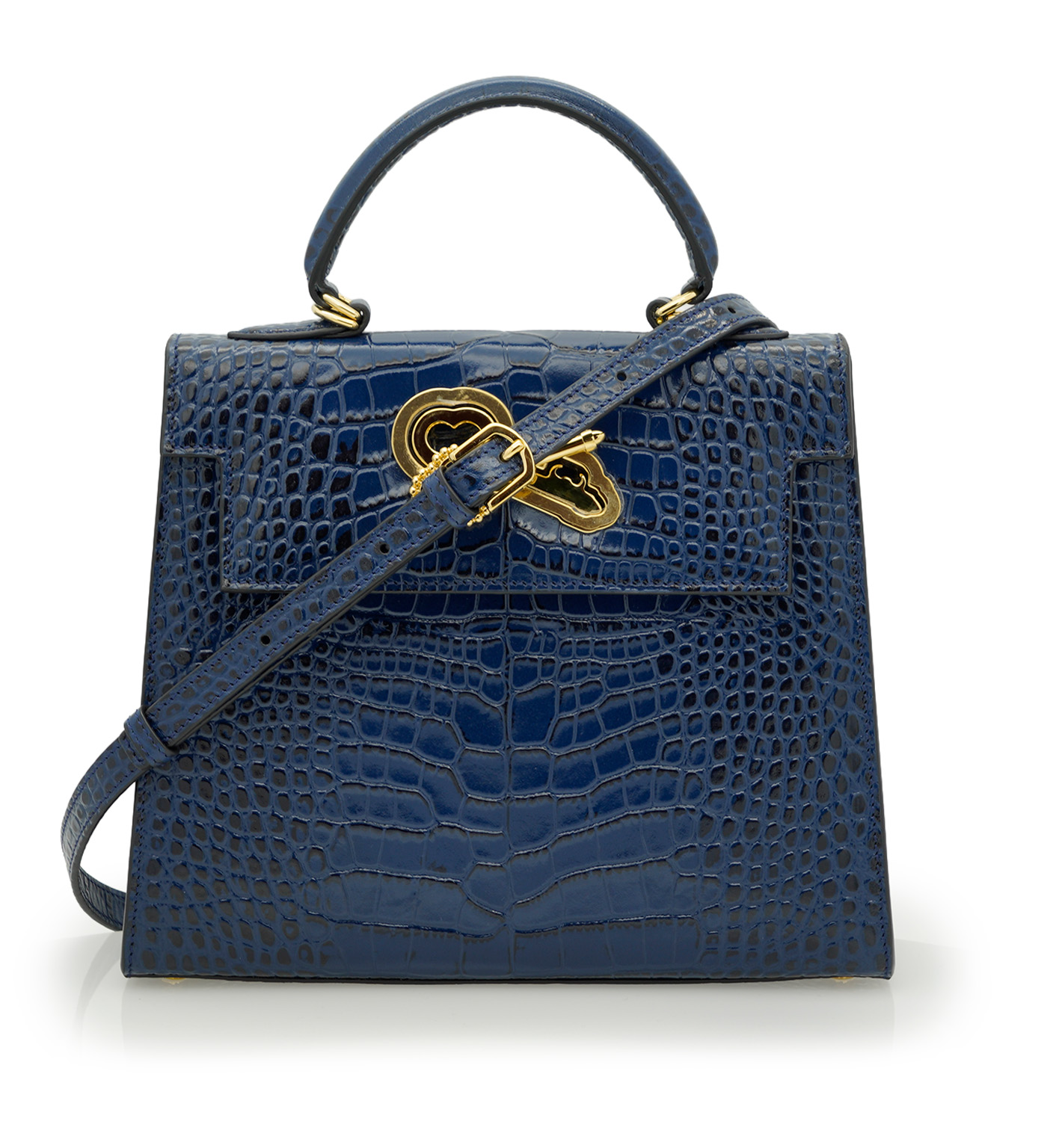 Cardinal Milano Lady Cardinal Blue Night Crocodile-Embossed Calf Leather Handbag – Lady Cardinal Blue Night Crocodile-Embossed Calf Leather Handbag - الصورة 4