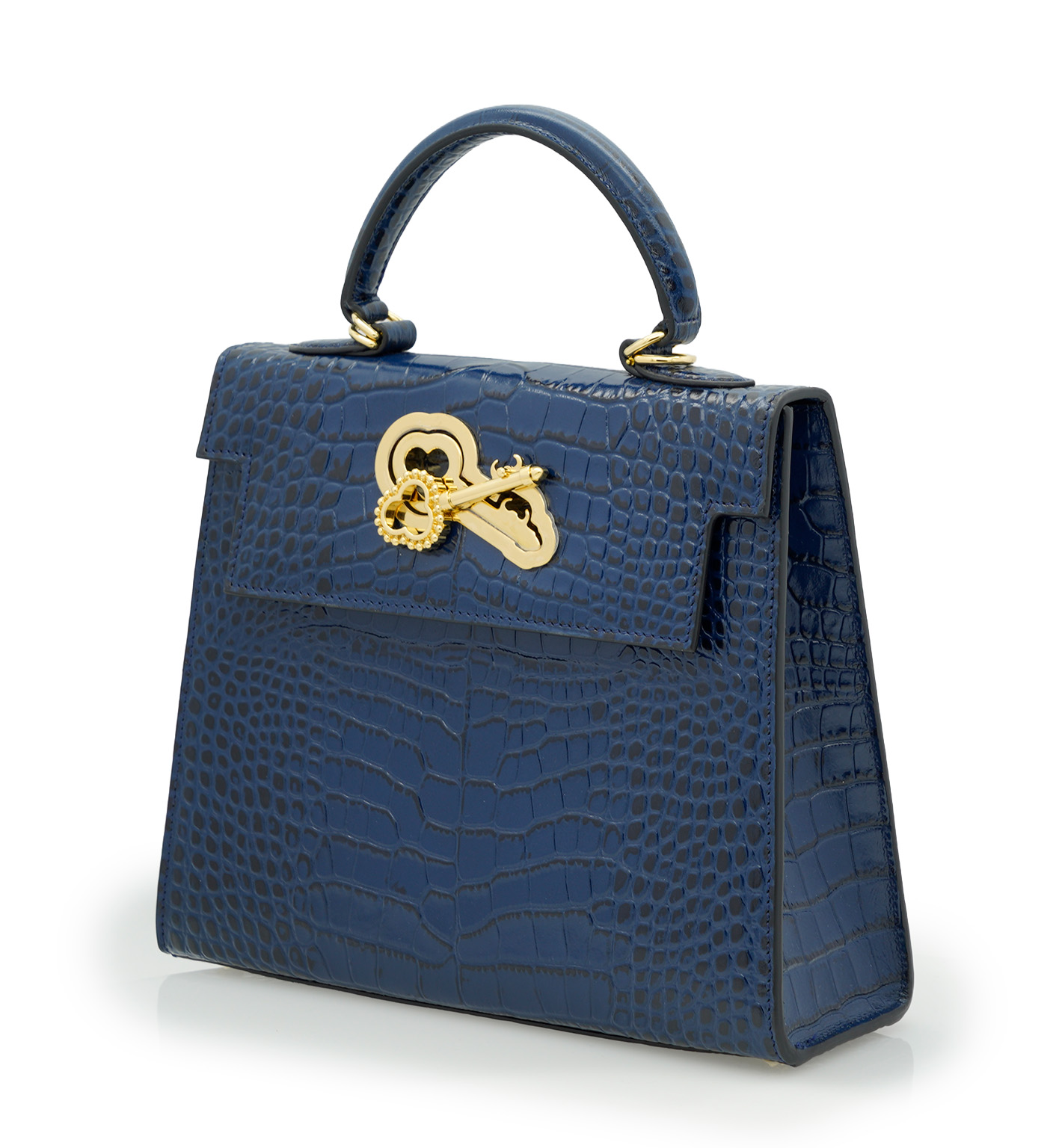 Cardinal Milano Lady Cardinal Blue Night Crocodile-Embossed Calf Leather Handbag – Lady Cardinal Blue Night Crocodile-Embossed Calf Leather Handbag - الصورة 2