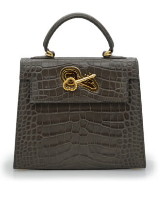 Lady Cardinal Taupe Crocodile-Embossed Calf Leather Handbag