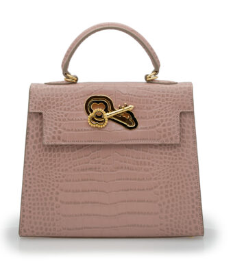Lady Cardinal Tea Rose Crocodile-Embossed Calf Leather Handbag