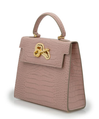 Alternative view of Lady Cardinal Tea Rose Crocodile-Embossed Calf Leather Handbag