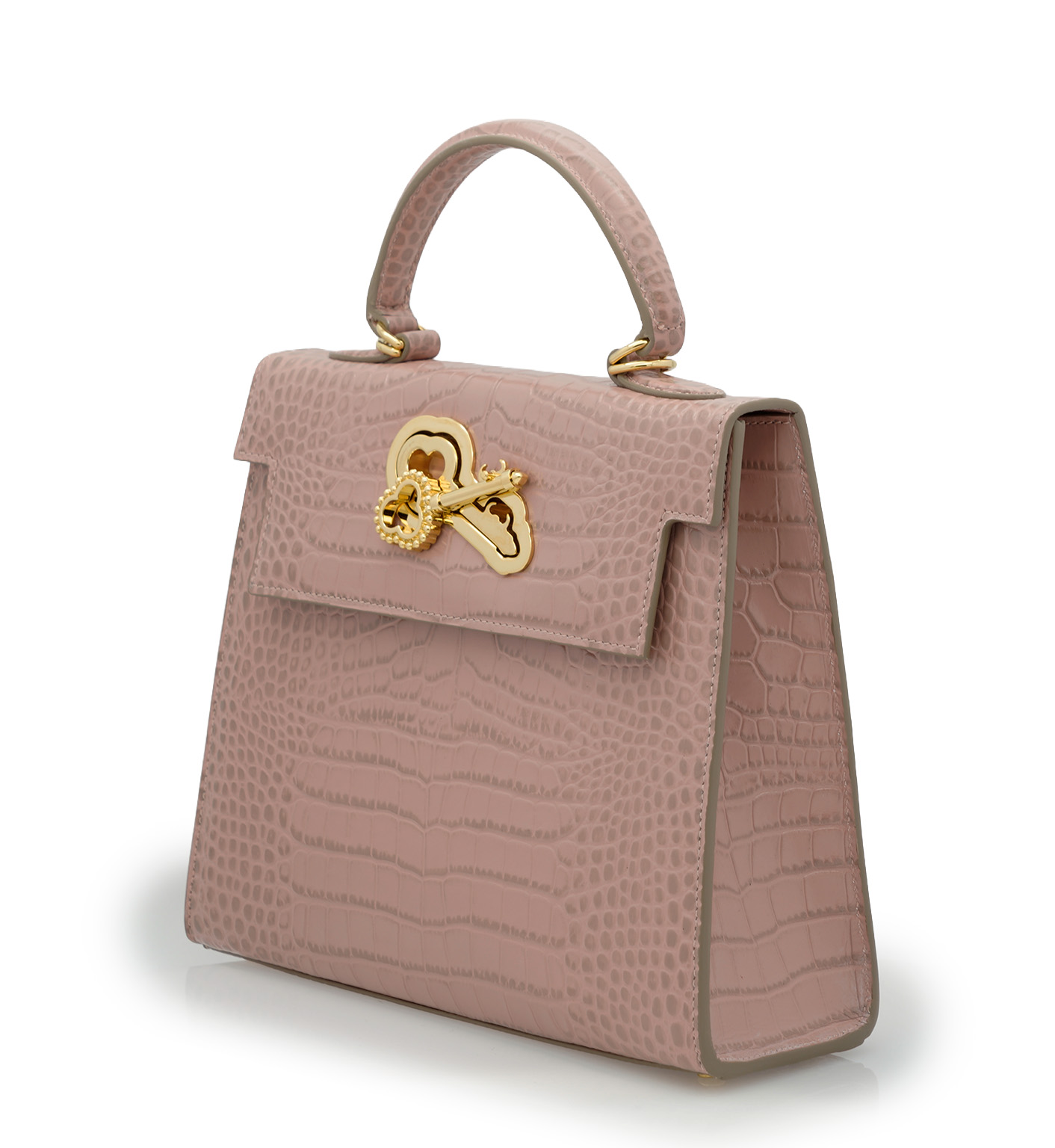 Lady Cardinal Tea Rose Crocodile-Embossed Calf Leather Handbag - Image 2