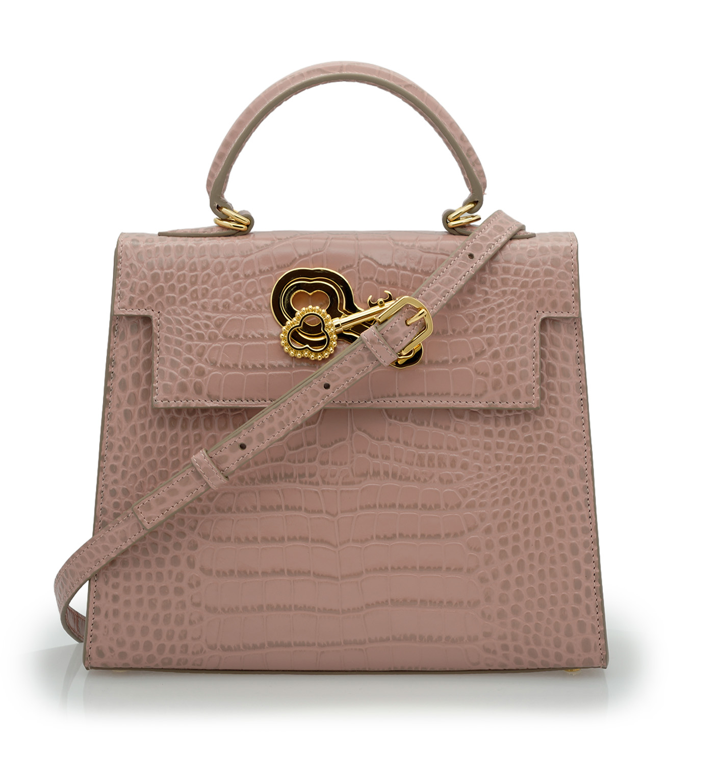 Lady Cardinal Tea Rose Crocodile-Embossed Calf Leather Handbag - Image 4